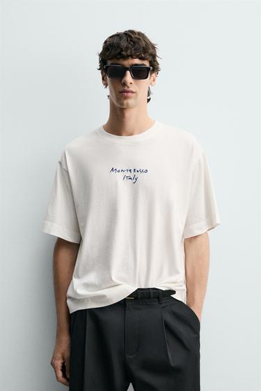 T-SHIRT À IMPRIMÉS EN CONTRASTE - Blanc de Zara - Image 1