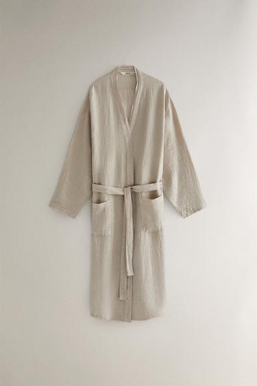 WAFFLE-KNIT LINEN DRESSING GOWN - Light beige by Zara - Image 0