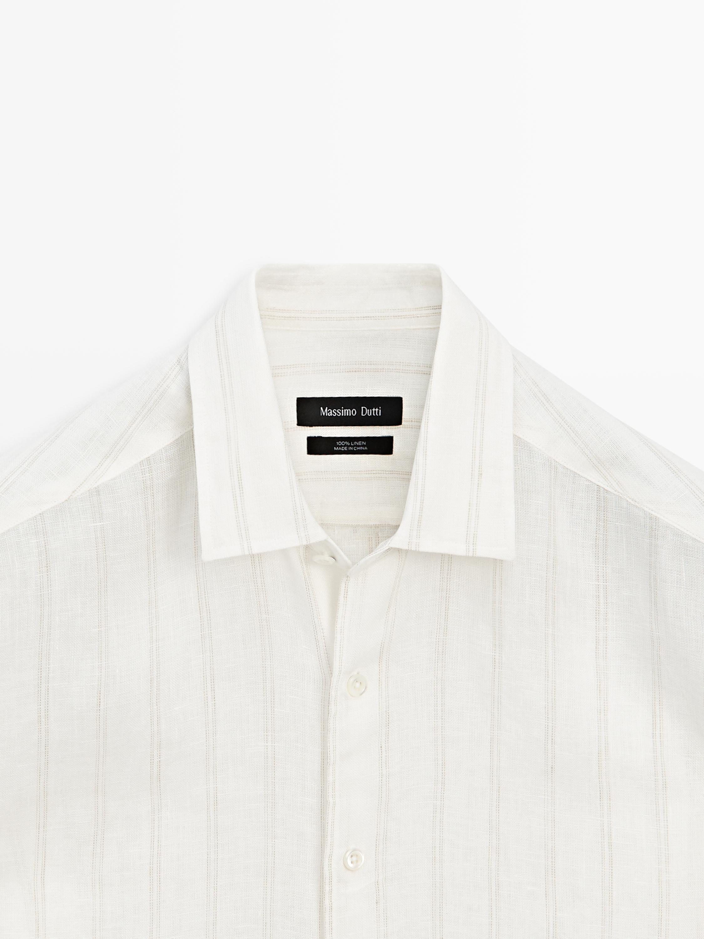 100% linen regular fit striped shirt