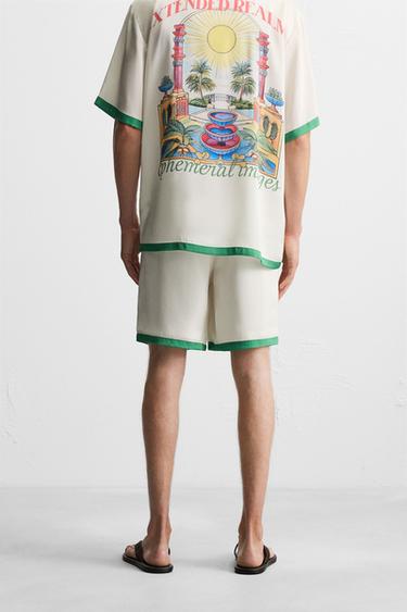 SATIN BERMUDA SHORTS WITH CONTRAST STRIPES - Green by Zara - Image 2