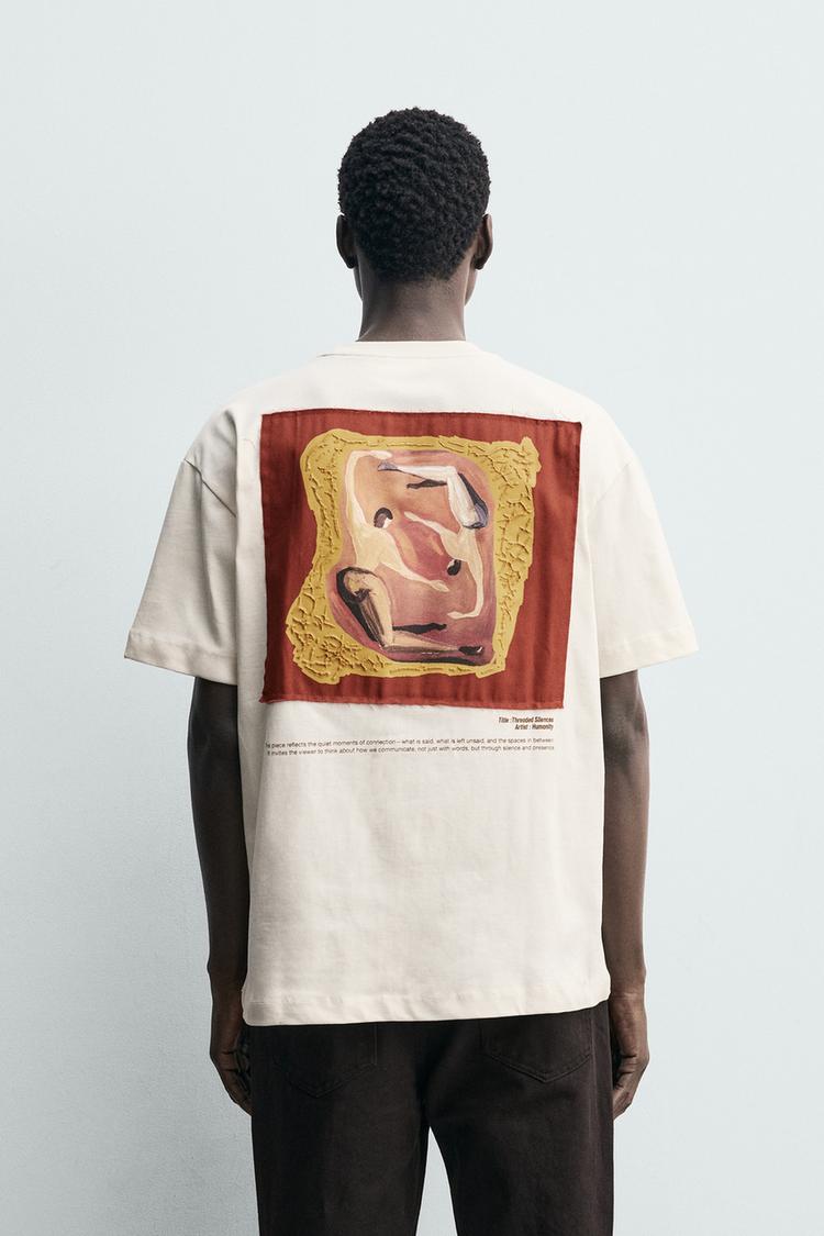 ZARA CONTRAST PRINT PATCH T-SHIRT