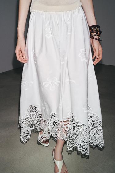 ZW COLLECTION EMBROIDERED MIDI SKIRT - White by Zara - Image 3