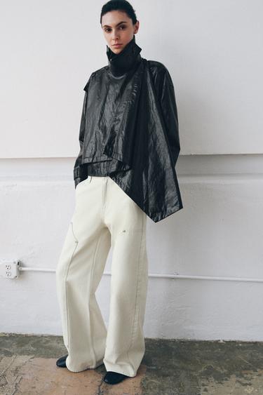 VESTE EFFET MATIÈRE SYNTHÉTIQUE ÉCHARPE ZW COLLECTION - Noir de Zara - Image 4