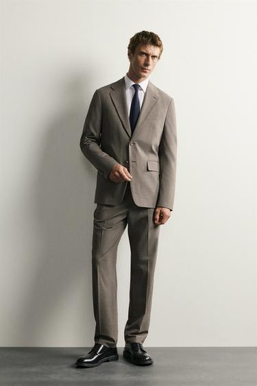 BLAZER REGULAR FIT TRAJE PATA DE GALLO - tostado de Zara - Imagen 0