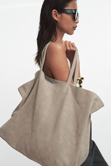 MAXI SPLIT SUEDE TOTE BAG - SAND/BROWN by Zara