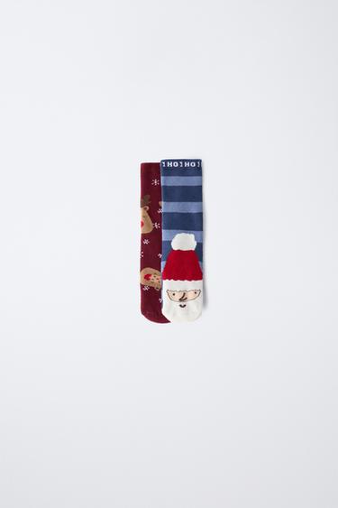 Zara TWO-PACK OF SANTA CLAUS AND REINDEER NON-SLIP SOCKS - Blue