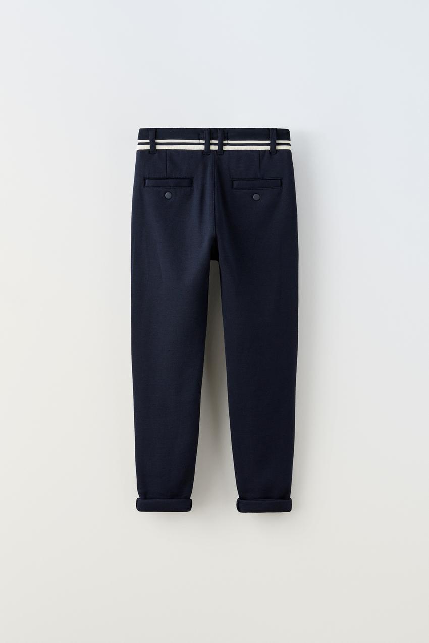 TROUSERS WITH RIBBED WAISTBAND - Navy blue