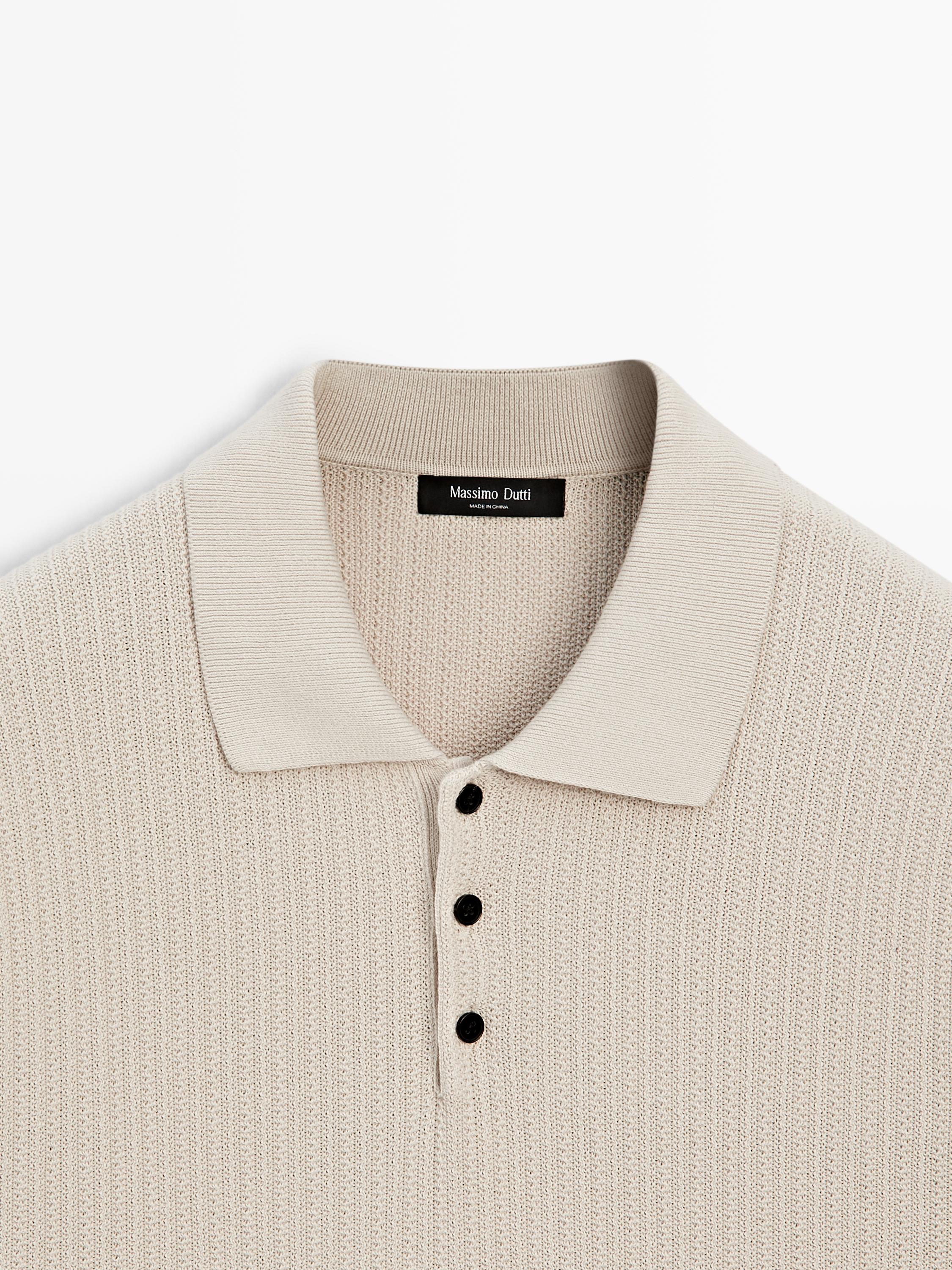 100% cotton textured knit polo sweater