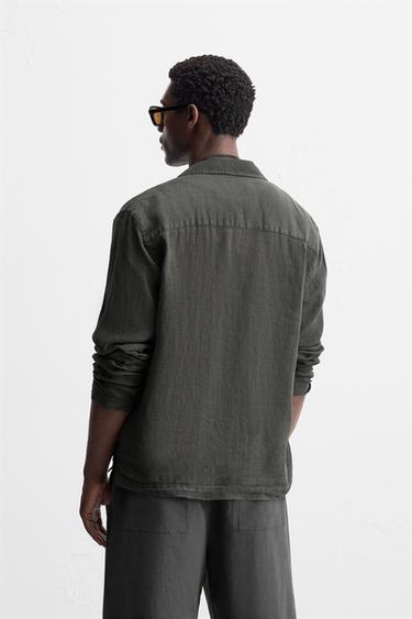 100% LINEN SHIRT - Grey / Tan by Zara - Image 2