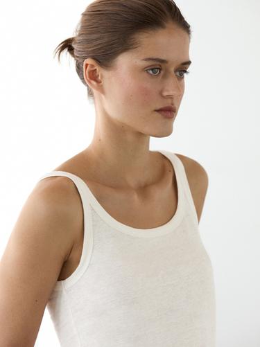 Zara Linen blend strappy top - Oyster-white