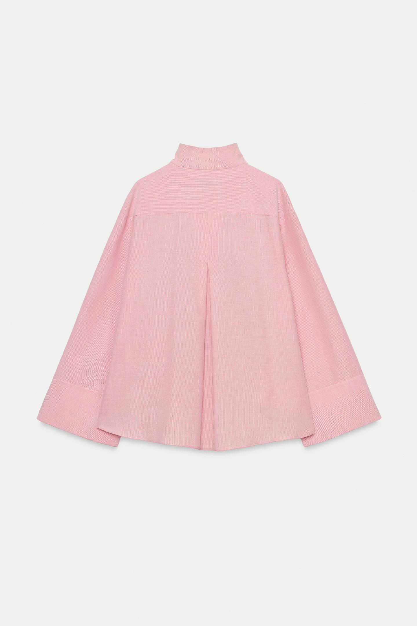 Женская рубашка Zara ZW Collection Striped Bib, цвет: Тёмный красный — фото 7