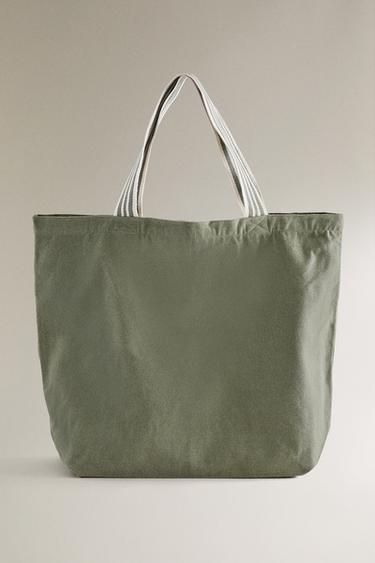 TOTE BAG DE TECIDO REVERSÍVEL LISTRADA - Verde da Zara