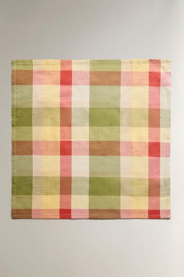 PACK OF CHECK COTTON NAPKINS (PACK OF 2) - Greens by Zara - Image 1
