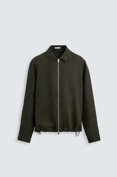 CAMISA LARGA 100% LINHO - Caqui-escuro da Zara