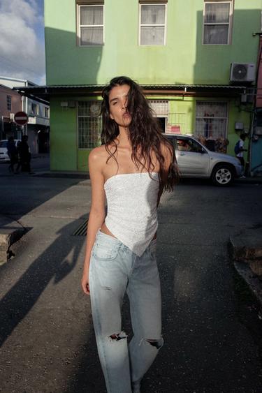 SEQUIN BANDEAU TOP - White by Zara