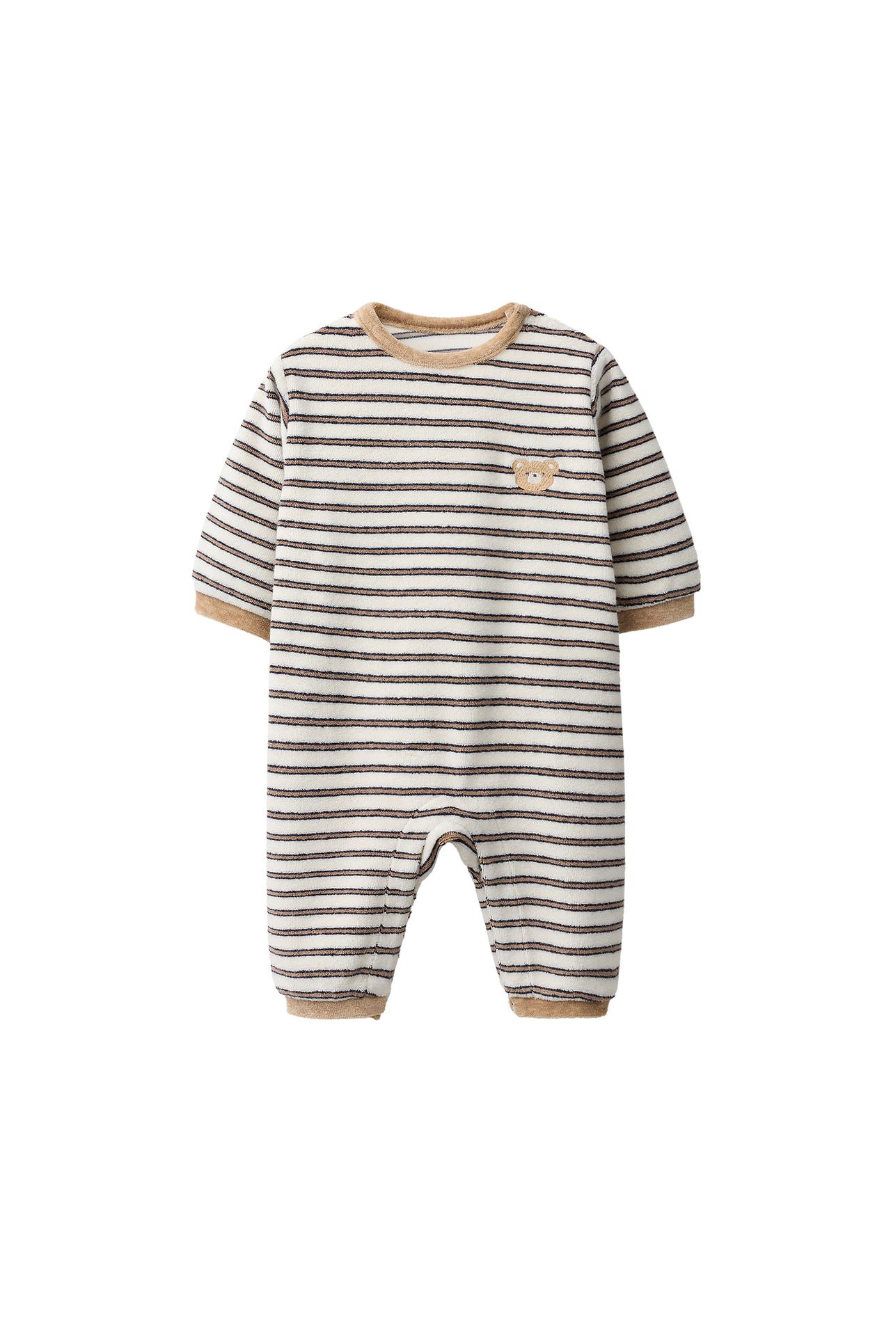 Костюм в полоску с вышивкой медведя из махровой ткани