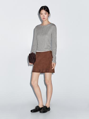 Zara Layered T-shirt with button details - Gray marl - Image 0