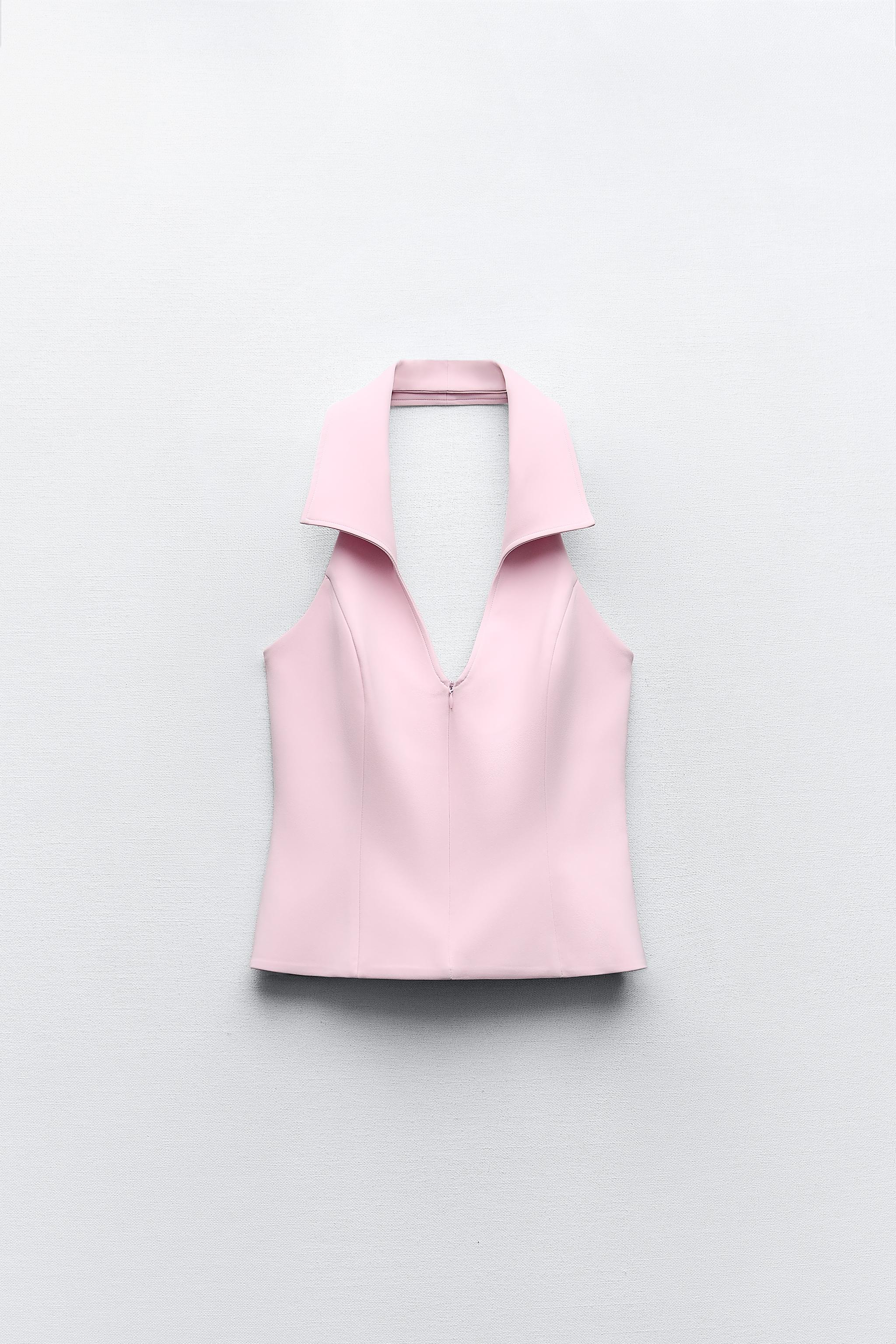 HALTER TOP WITH SHIRT COLLAR - Pastel pink | ZARA Thailand