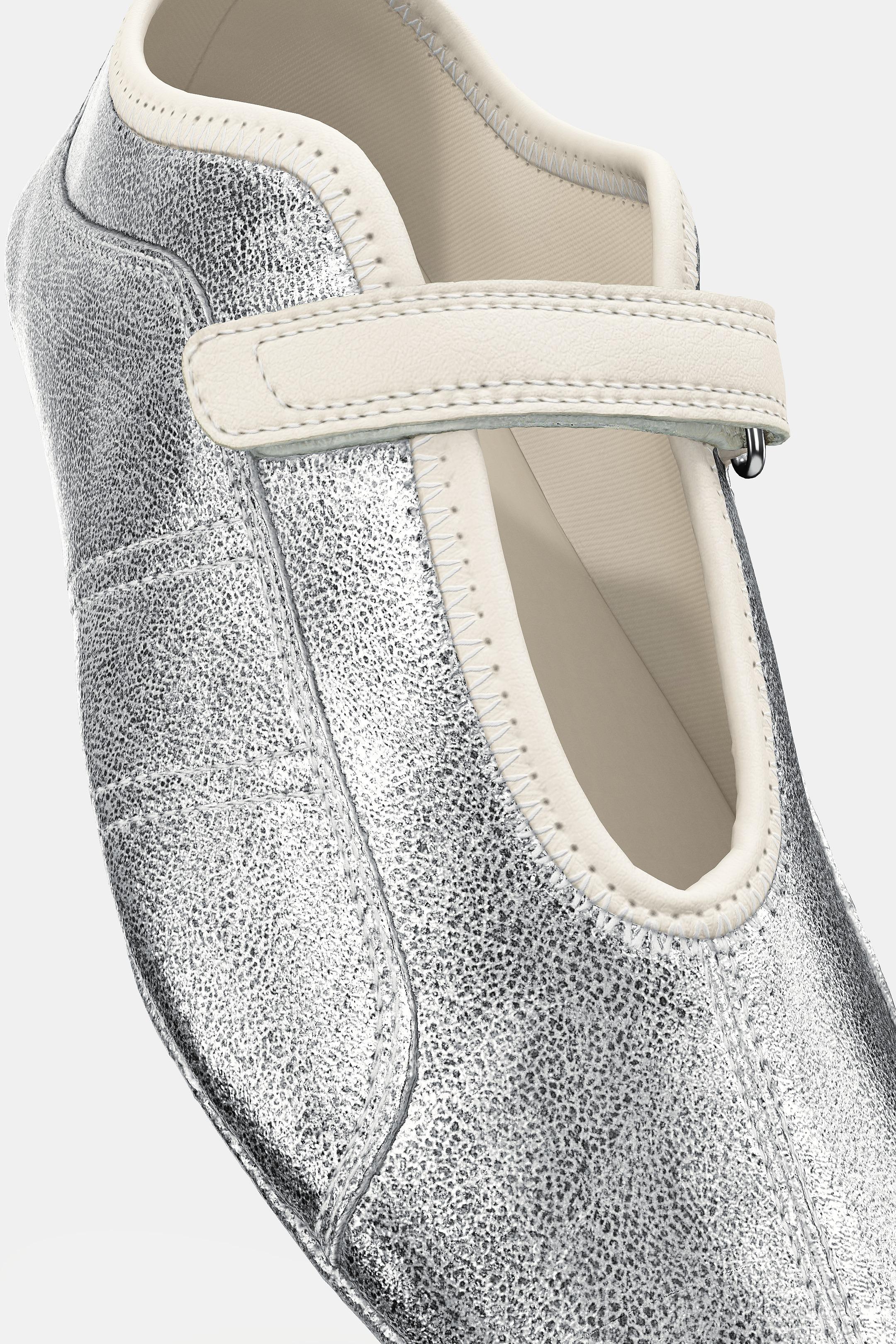 Zara METALLIC LEATHER SPORTY BALLET FLATS - Silver