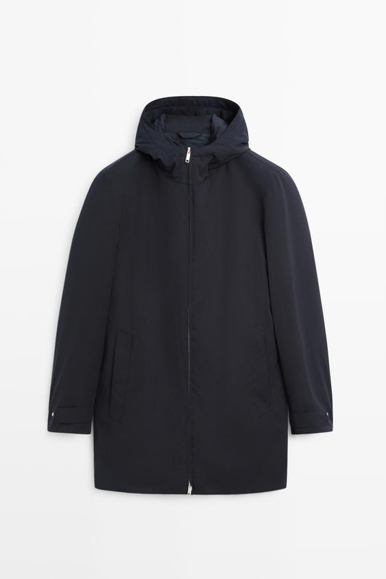Zara Long quilted hooded parka - Navy blue - Image 0