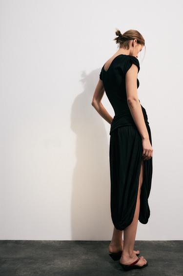 Zara MIDI DRESS WITH SASH - Black
