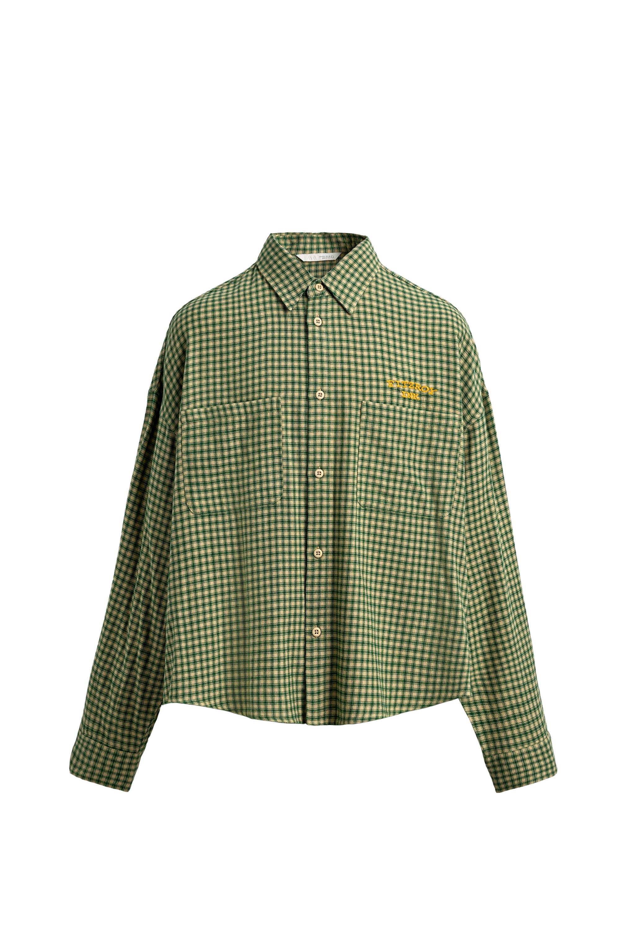 EMBROIDERED PLAID FLANNEL SHIRT - White / Green | ZARA United States