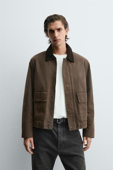 Zara CONTRAST WAXED EFFECT JACKET - Brown
