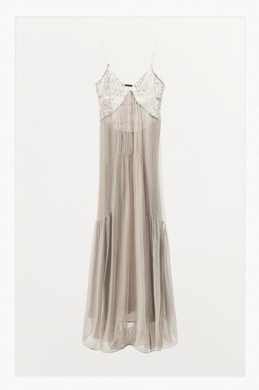 VESTIDO LARGO VISCOSA 100% ENCAJE - Gris de Zara