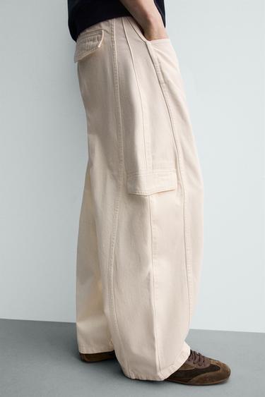 Zara ŠIROKE CARGO PANTALONE SA ŠAVOVIMA – Ekru