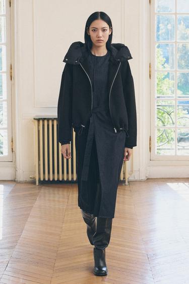 CASACO COMBINADO COM LÃ ZW COLLECTION - Preto da Zara