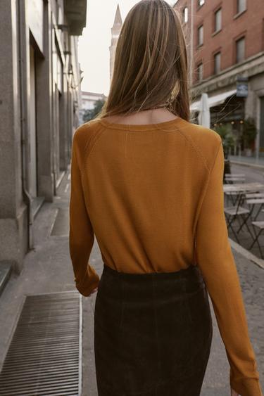 PULL EN MAILLE FINE - Moutarde de Zara - Image 5