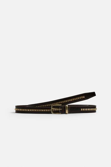 STUDDED LEATHER BELT - Brown by Zara