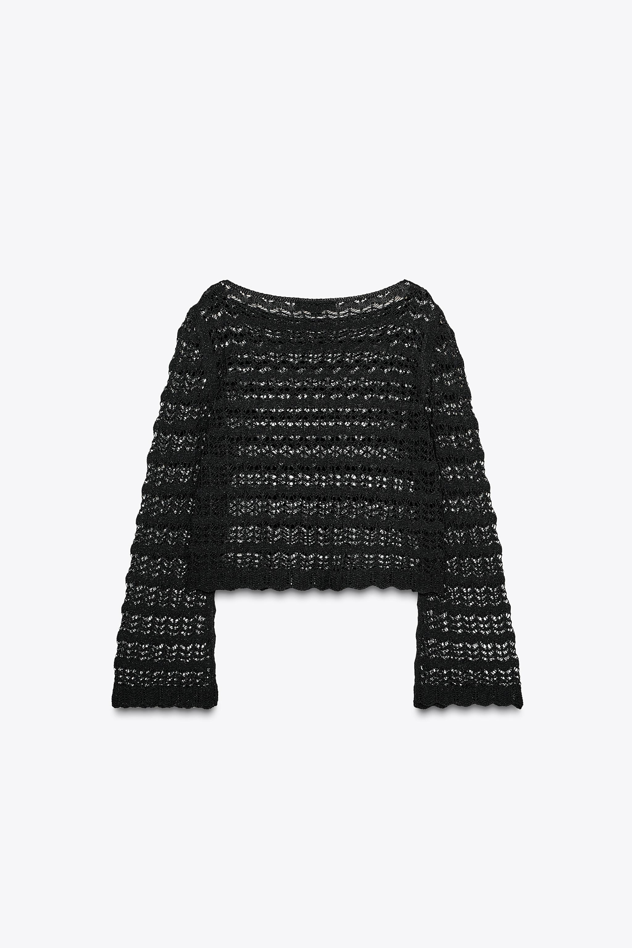 POINTELLE KNIT CROPPED SWEATER - Black | ZARA United Kingdom