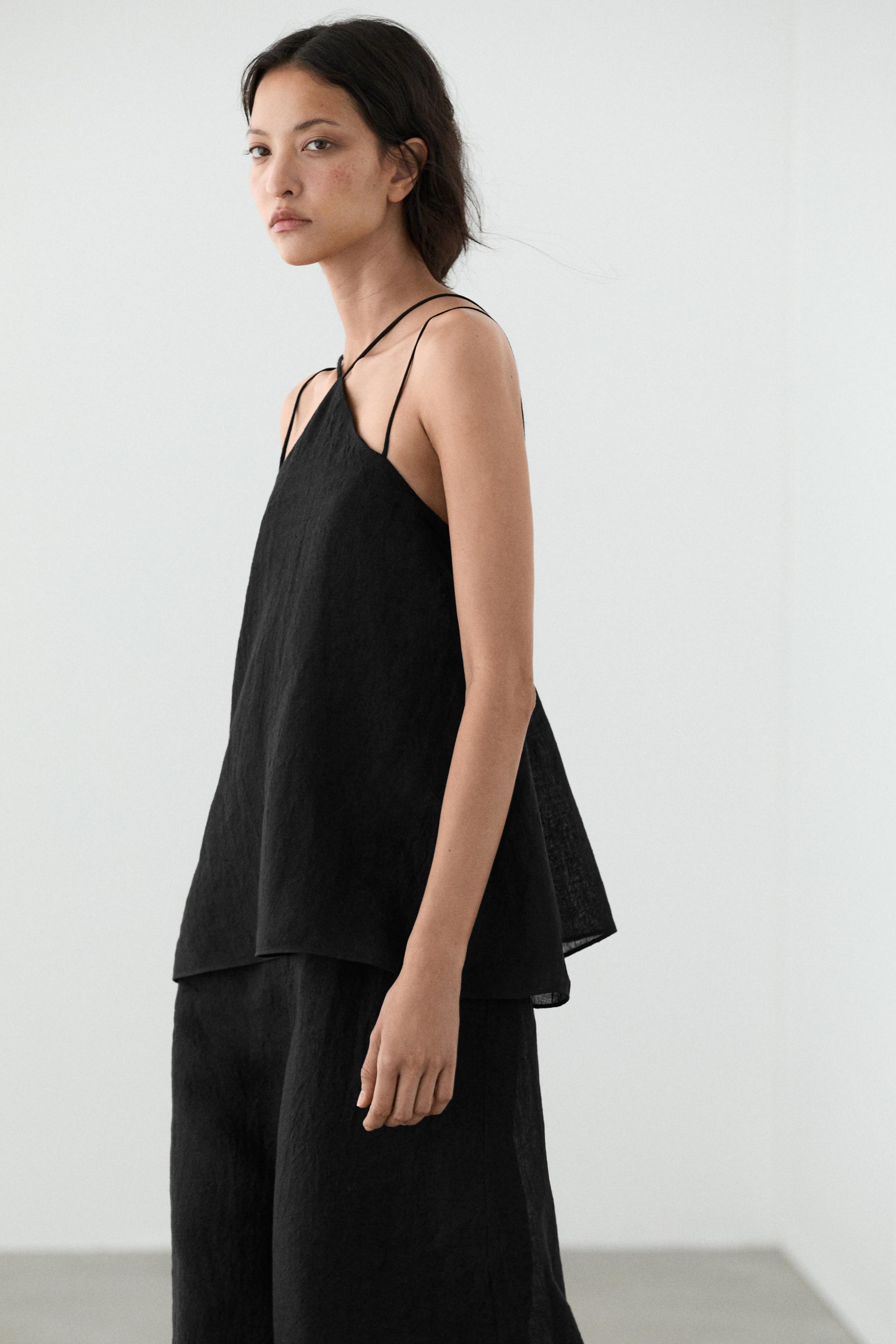 Flowing strappy 100% linen dress