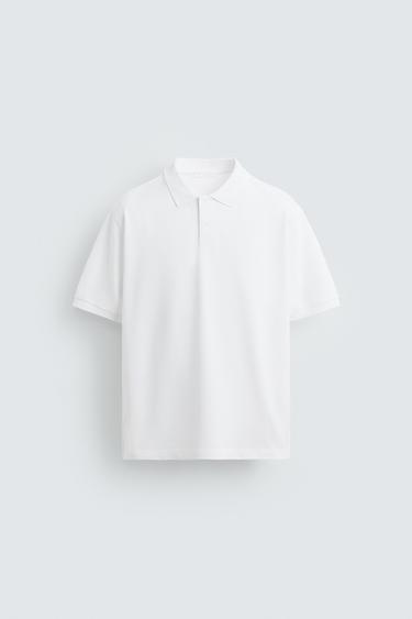 Zara WASHED TEXTURED PIQUÉ POLO SHIRT - White