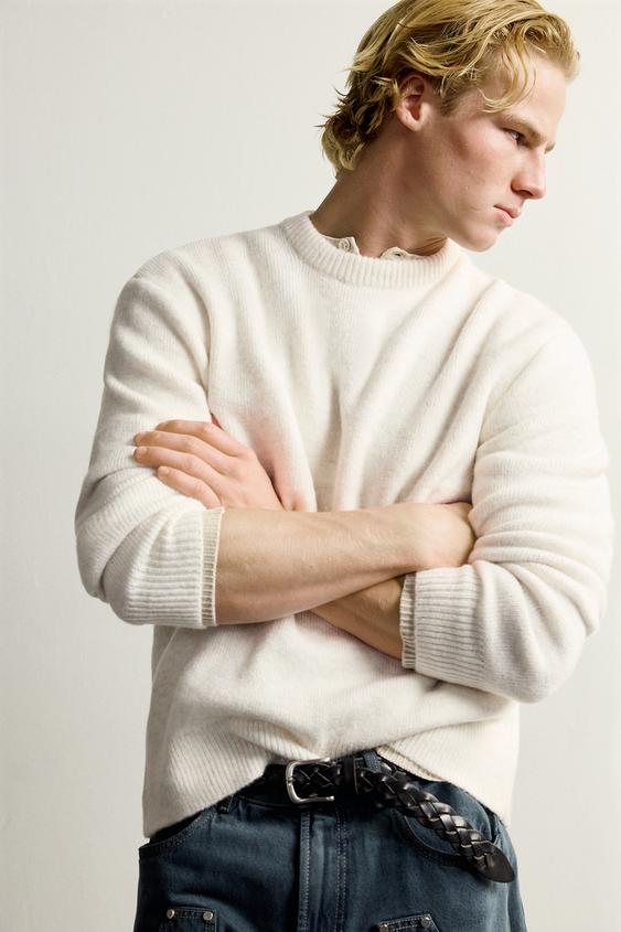 PULL TEXTURÉ AVEC LAINE - Blanc cassé de Zara - Image 5