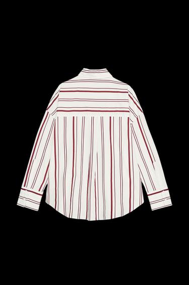 STRIPED POPLIN SHIRT - White / Maroon by Zara