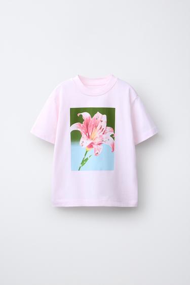 טי שירט עם הדפס צילום שיבוץ אבנים - ורוד של Zara - תמונה 0