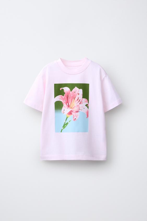 CAMISETA ESTAMPADO FOTOGRAFÍA STRASS - Rosa de Zara - Imagen 0