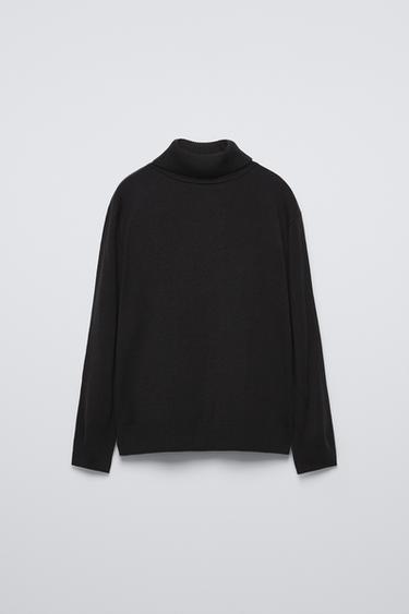JERSEY LISO CUELLO VUELTO - Negro de Zara