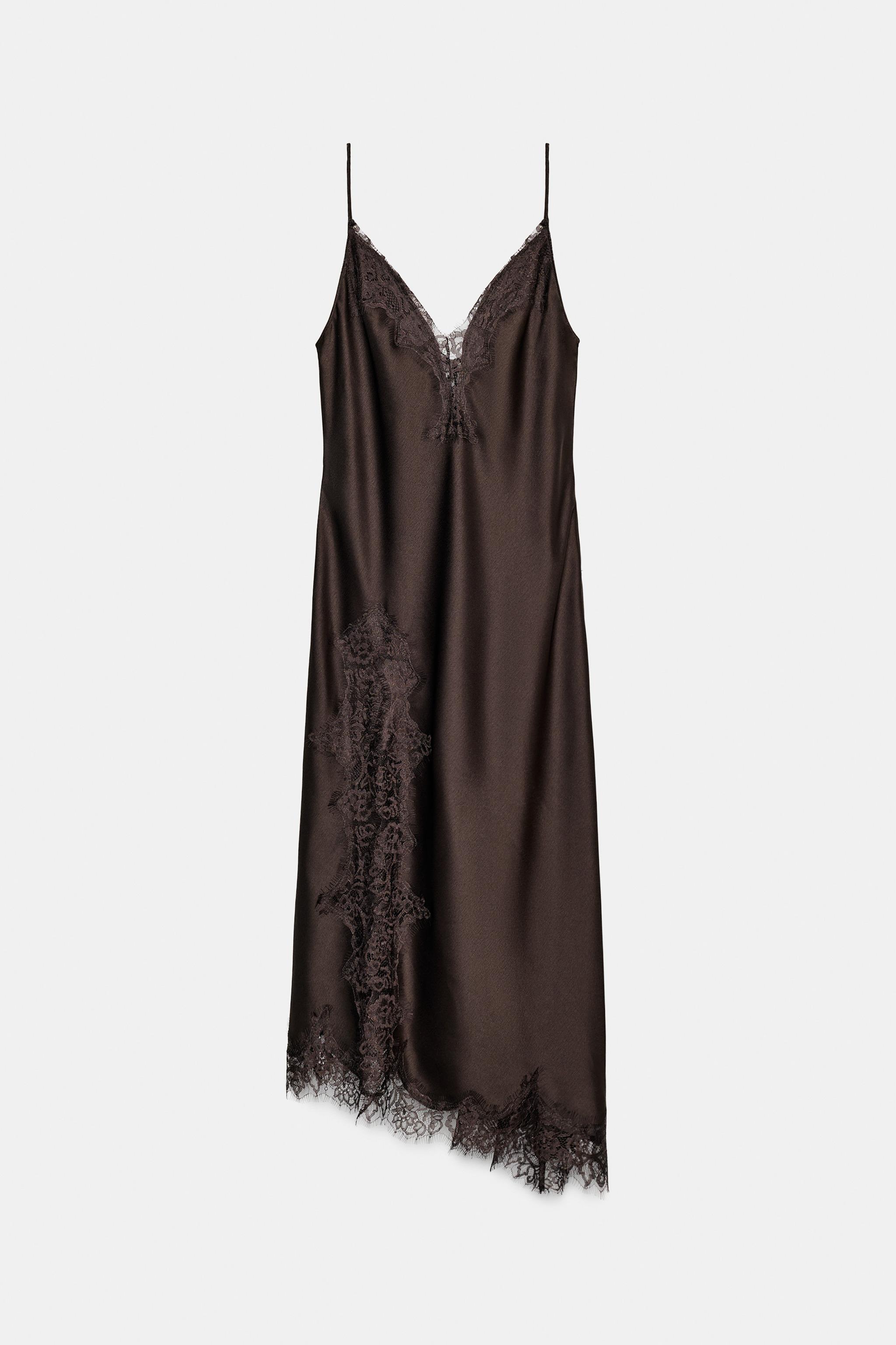 chinese dress ladies Self-Portrait - Brown Satin Lace Maxi Dress main image 0