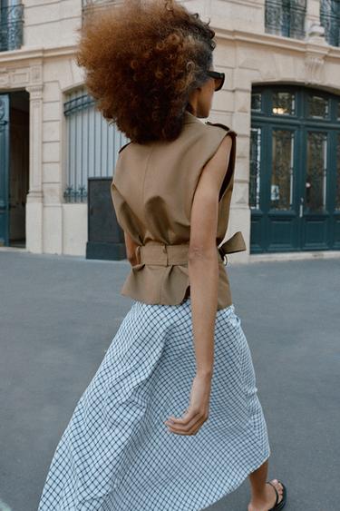 DOUBLE-BREASTED WAISTCOAT WITH BELT AND SHOULDER PADS - Khaki by Zara - Image 4