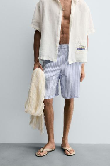 STRIPED RELAXED FIT BERMUDA SHORTS - striped by Zara