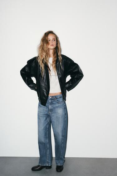 Zara TRF MID-RISE BAGGY BARREL JEANS - Blue
