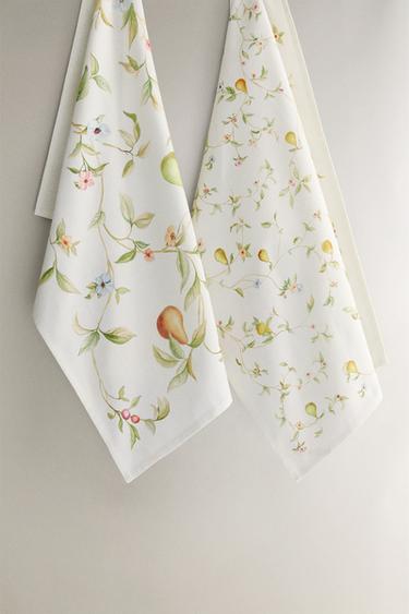 PACK OF COTTON PEAR PRINT TEA TOWELS (PACK OF 2) - Greenish by Zara - Image 0