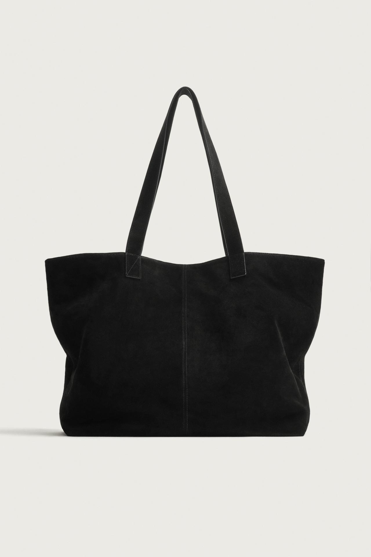 LEATHER SHOPPER BAG — Black