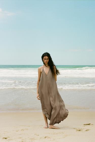 SATIN HALTER JUMPSUIT WITH METAL DETAIL - Mink by Zara