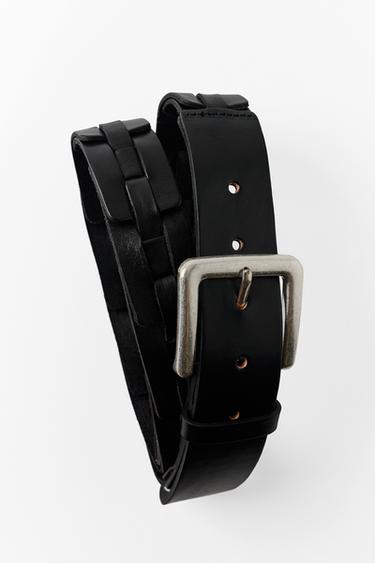 100% LEATHER BRAIDED BELT — Black 1