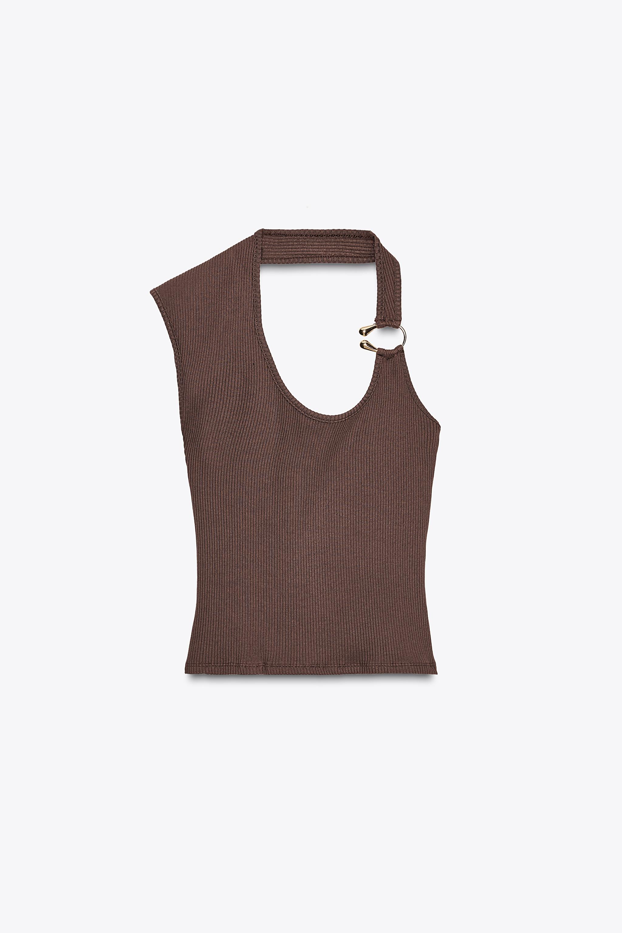 RIB TOP WITH METAL DETAIL - Ecru | ZARA United States