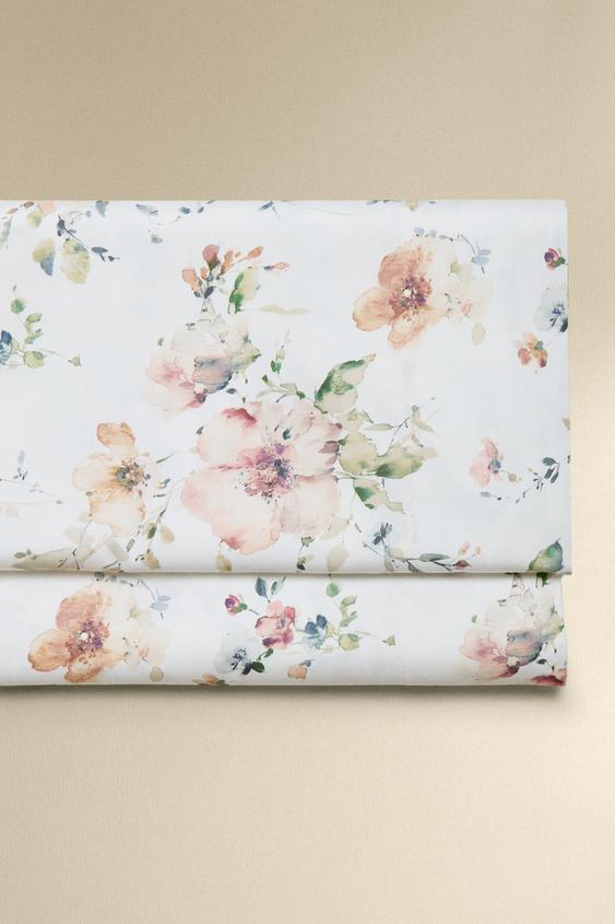 LENÇOL DE CIMA DE CETIM COM FLORES SILVESTRES (300 FIOS) - Bege-claro da Zara - Imagem 0